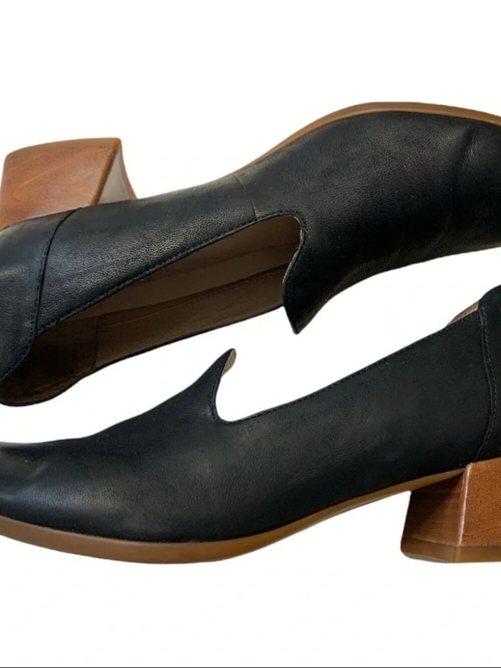 Dansko Preston Pump Wooden Black Leather Loafer Stacked Closed Toe Block Heel 38